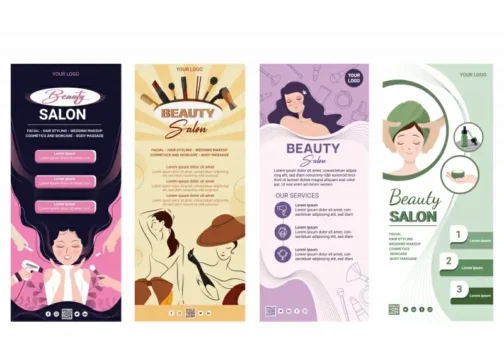 beauty salon banner templates collection cute hand drawn cartoon