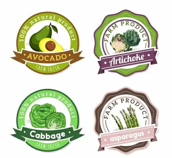 farm food labels artichoke avocado cabbage asparagus sketch