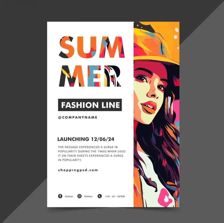 fashion flyer template cartoon lady face