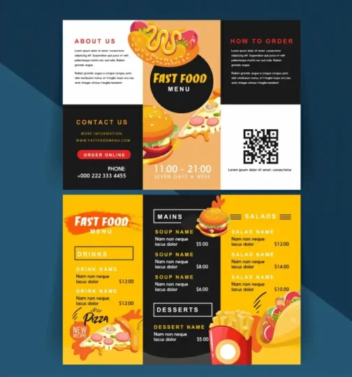 fast food brochure template elegant trifold contrast