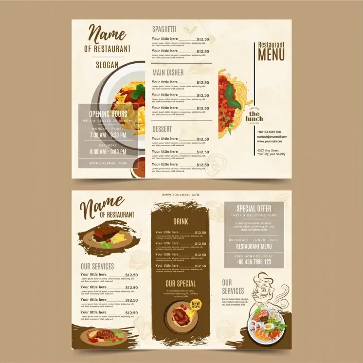 food menu tri fold brochure template elegant flat classic