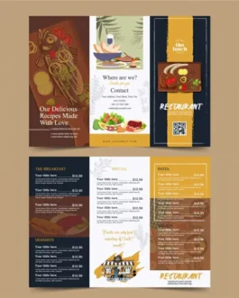 food menu tri fold brochure template flat classical