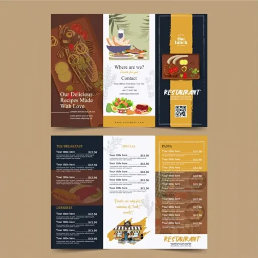 food menu tri fold brochure template flat classical