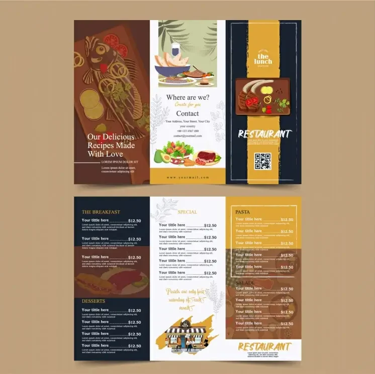 food menu tri fold brochure template flat classical