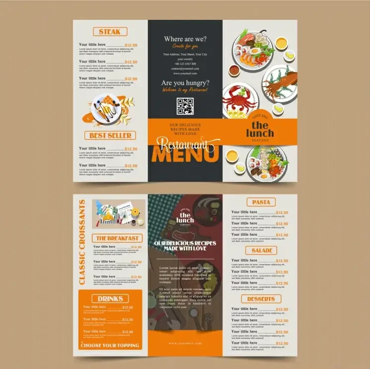 food menu tri fold brochure template flat cuisines layout