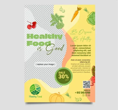 heathy food flyer template dynamic food elements checkered