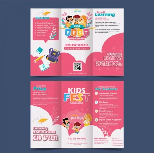 kids school tri fold brochure template elegant cute cartoon