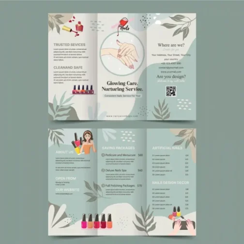 nail spa brochure template elegant cartoon trifold design