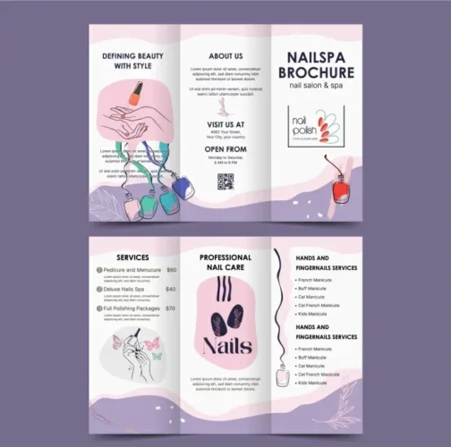 nail spa brochure template tri fold hand drawn