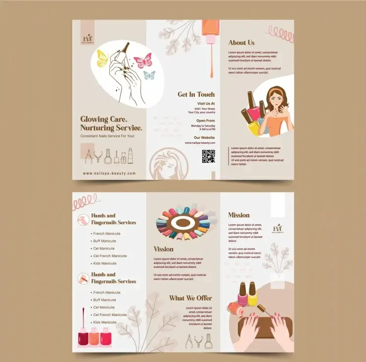 nail spa tri fold brochure template classic cartoon elegance