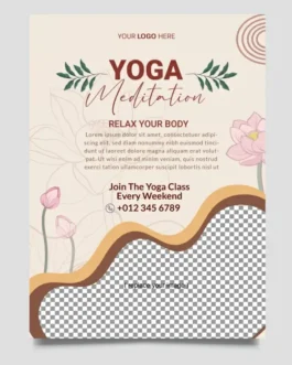 yoga meditation flyer template elegant flat hand drawn checkered lotus