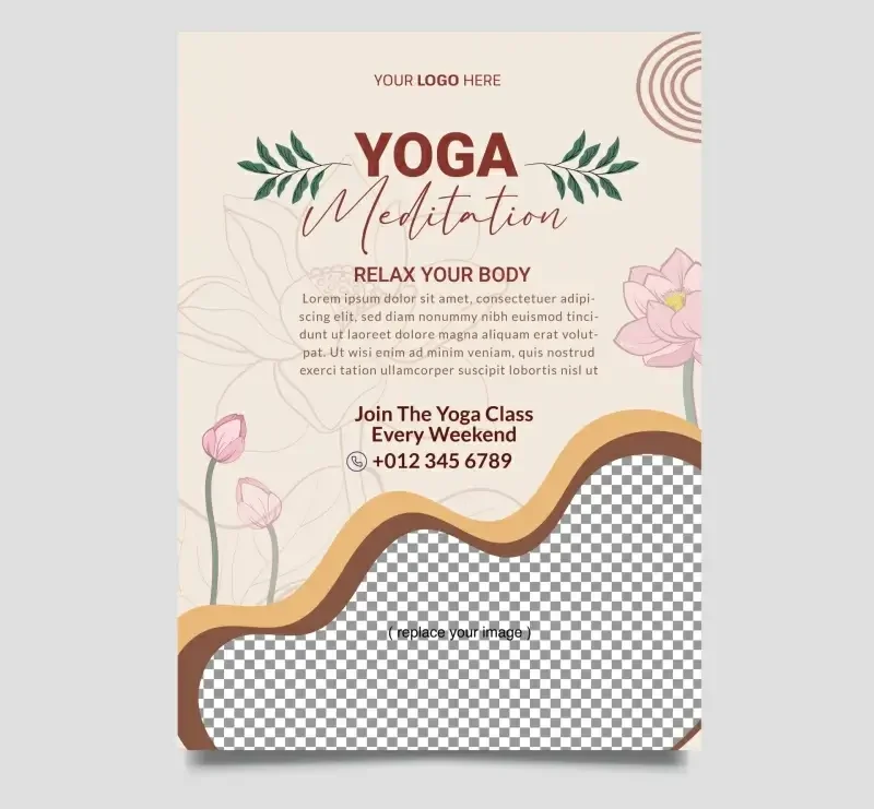 yoga meditation flyer template elegant flat hand drawn checkered lotus