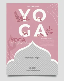 yoga retreat flyer template flat dynamic oriental elements