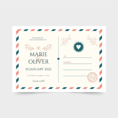 hand drawn postcard wedding invitations