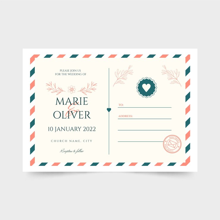 hand drawn postcard wedding invitations