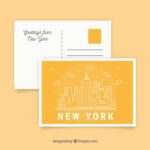 travel postcard with new york city monolines